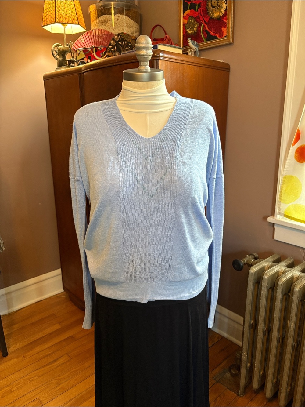J Crew Periwinkle Blue V-Neck Women's Sweater linen blend M